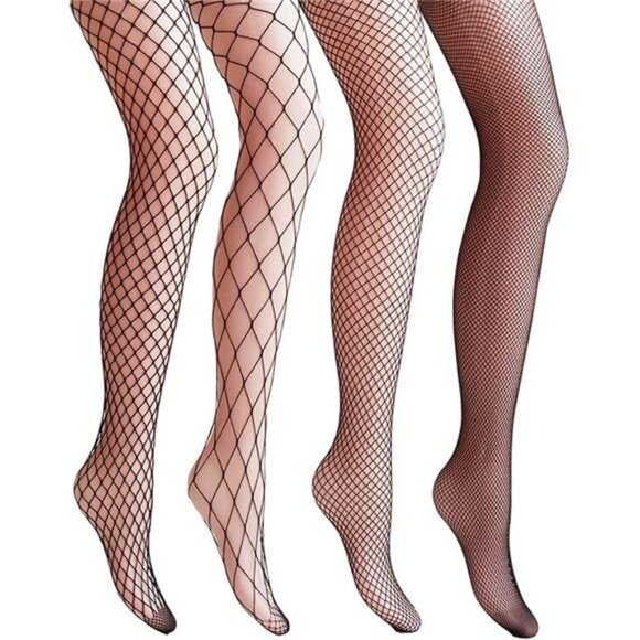 4 Women Patterned Fishnet Tights Black Fishnets Net Stockings Pantyhose - Picture 1 of 6